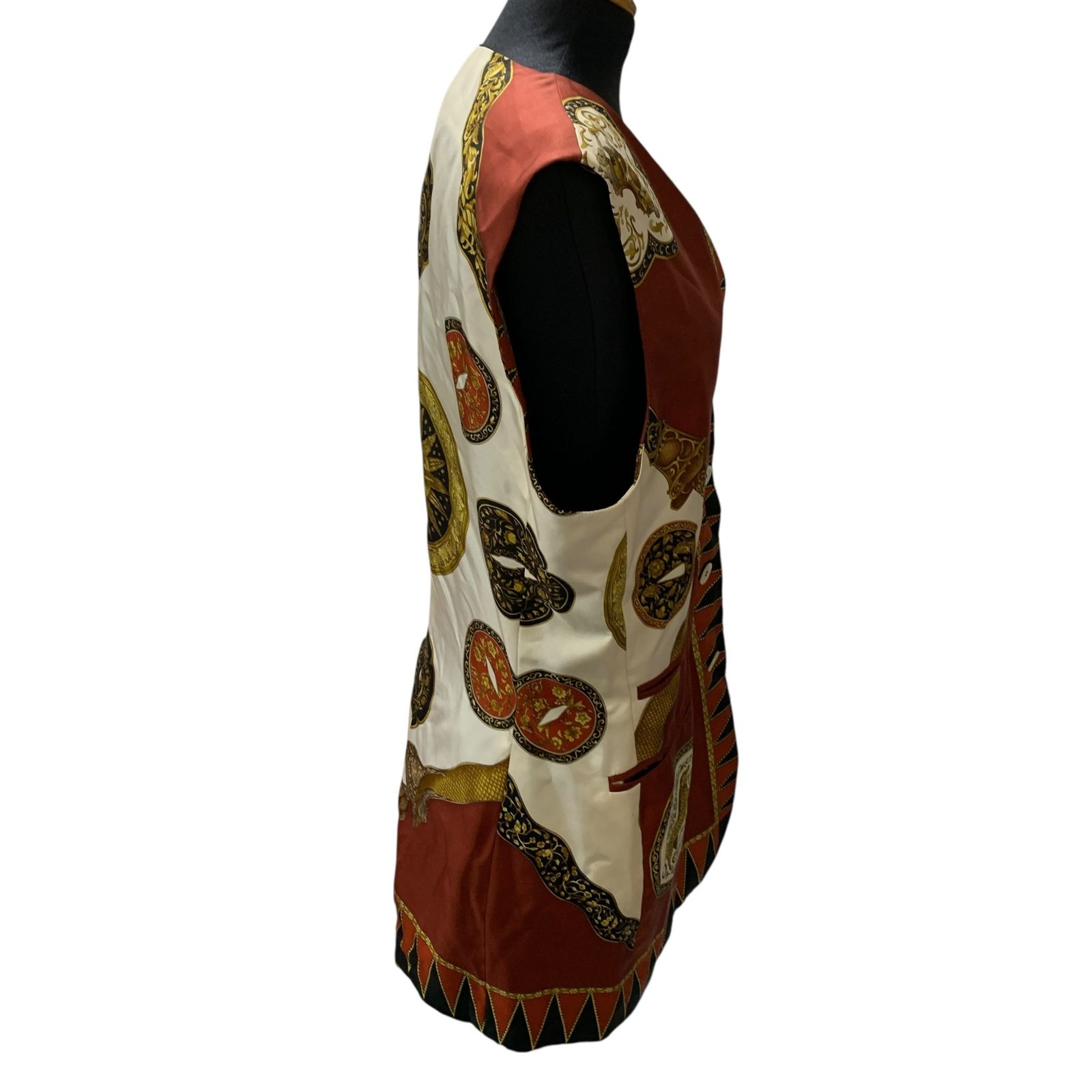 42サイズ エトロ ETRO イタリア製 シルク 100% 総柄 ベスト ジレ ◇中古品◇ イタリア製 エトロ ETRO 総シルク SILK 絹 ベスト