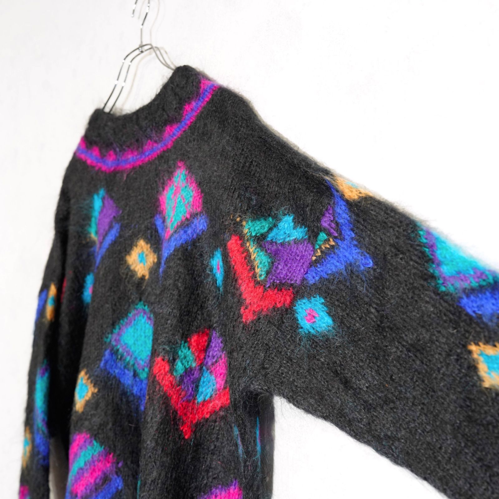  EU VINTAGE ICELANDIC DESIGN PATTERNED LONG MOHAIR KNIT ヨーロッパ古着柄デザインロングモヘアニット 長袖 ニット セーター