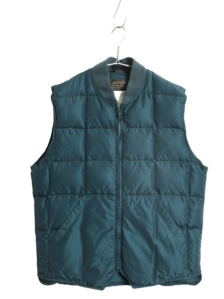 なクーポン配布中! 70s 80s エディーバウアー ナイロン ダウン ベスト メンズ M 程 ヴィンテージ 黒タグ 重ね着 前開き フルジップ キルティング グリーン