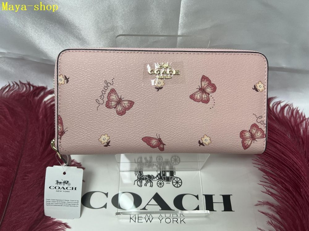 コーチ COACH 長財布 財布  バタフライ 蝶々 プリント  アコーディオン ジップアラウンド ブロッサム/ピンク財布 レディース   プレゼント ギフト  贈り物  新品未使用  C246 2857 12