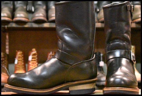 7D PT99刺繍 レッドウィング 2268 エンジニア 黒 ブラッククローム スチールトゥ プルオン ブーツ redwing HOPESMORE FJ136