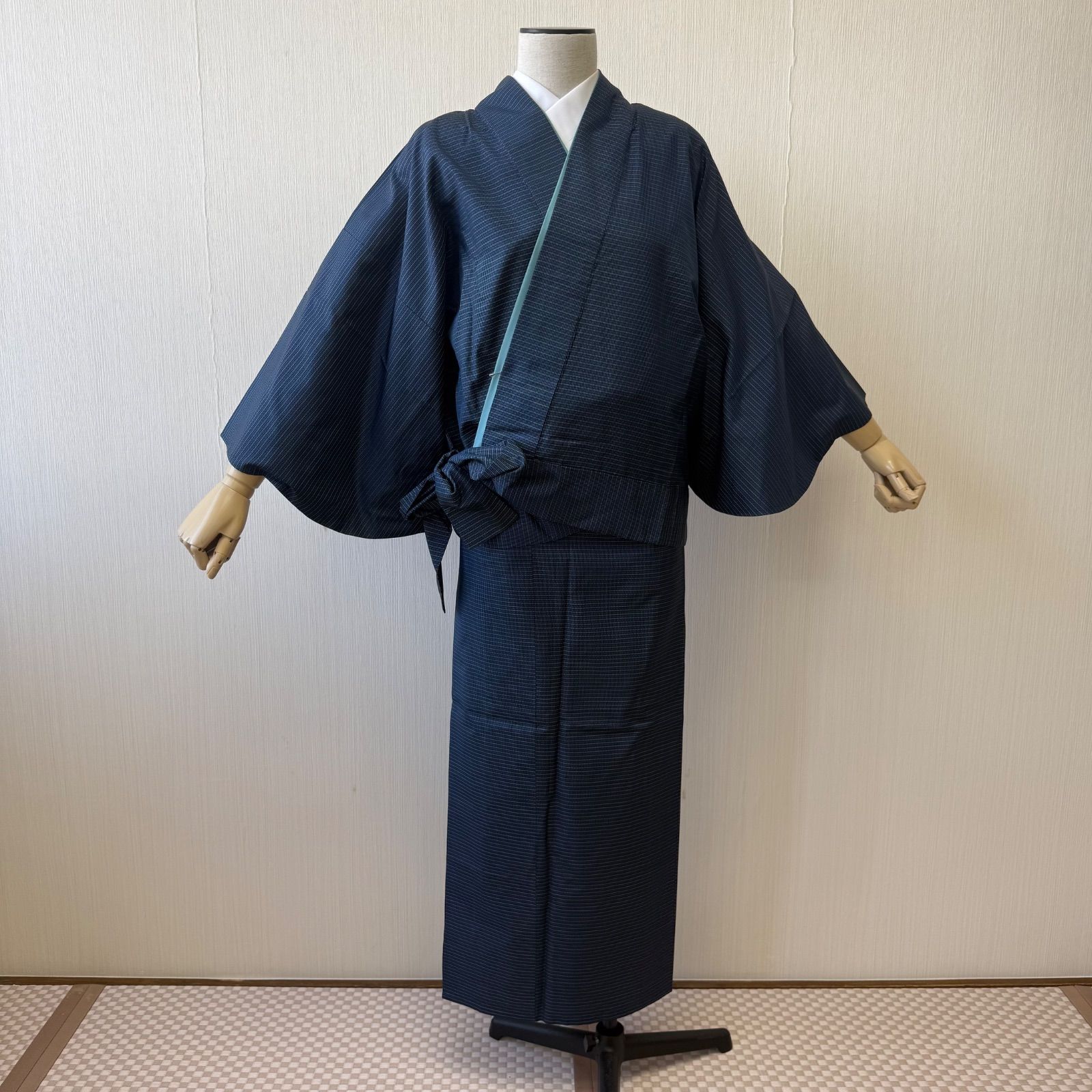 着物 二部式着物 紬 正絹 袷 二部式 紺 リサイクル着物 z-553