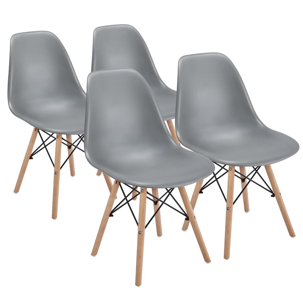 シェルチェア リビング 食卓椅子 サイドchair 椅子 アームレス 4脚セット 背もたれ付き 人間工学 木製脚 組立簡単 イームズchair 軽量 多用途 ホテル用 ダイニングチェア 会議用 キッチン 待合室 おしゃれ Yaheetech 北欧 グレー 46
