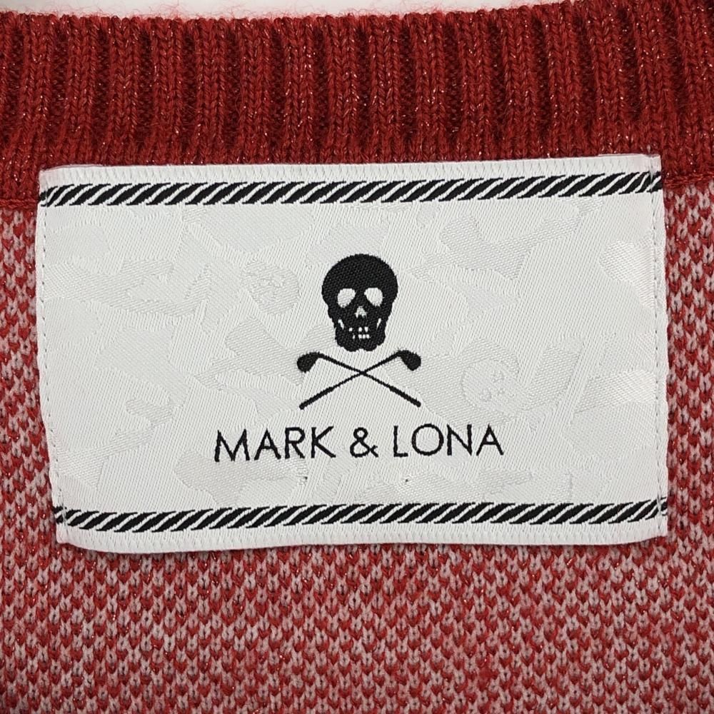 超 マークアンドロナ セーター レッド×白 星総柄 背面ビッグスカル ウール混 ニット レディース S ゴルフウェア MARK＆LONA WHITEMONARCHHOTEL_COM
