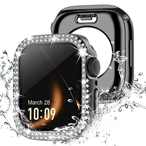 ブラック_Series 654SE 40mm 360度防水設計Missair コンパチブル アップルウォッチ カバー キラキラ Apple Watch カバー 防水ケース 40mm ダブルダイヤモンド 保護フィルム付き 一体型 IP68完全防水 iWatch