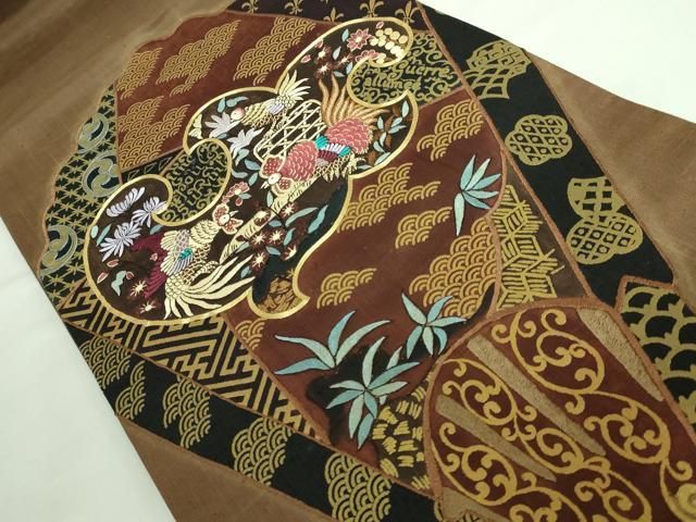 平和屋着物□極上 児島廣和 アトリエ 聖jin苑 太鼓柄袋帯 駒刺繍 紬地