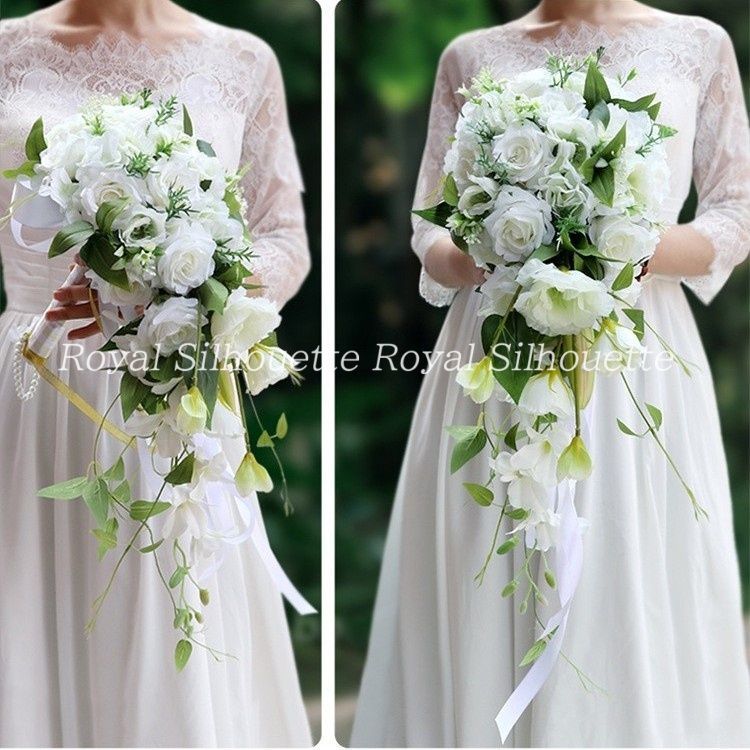 ブーケ ウェディング ブライダルブーケ 花嫁 ホワイト 白 ローズ 薔薇 造花 結婚式 前撮り 披露宴 海外挙式 ウェディングブーケ 豪華 花束 ガーリー 可愛い フラワー お洒落 二次会 シルクフラワー