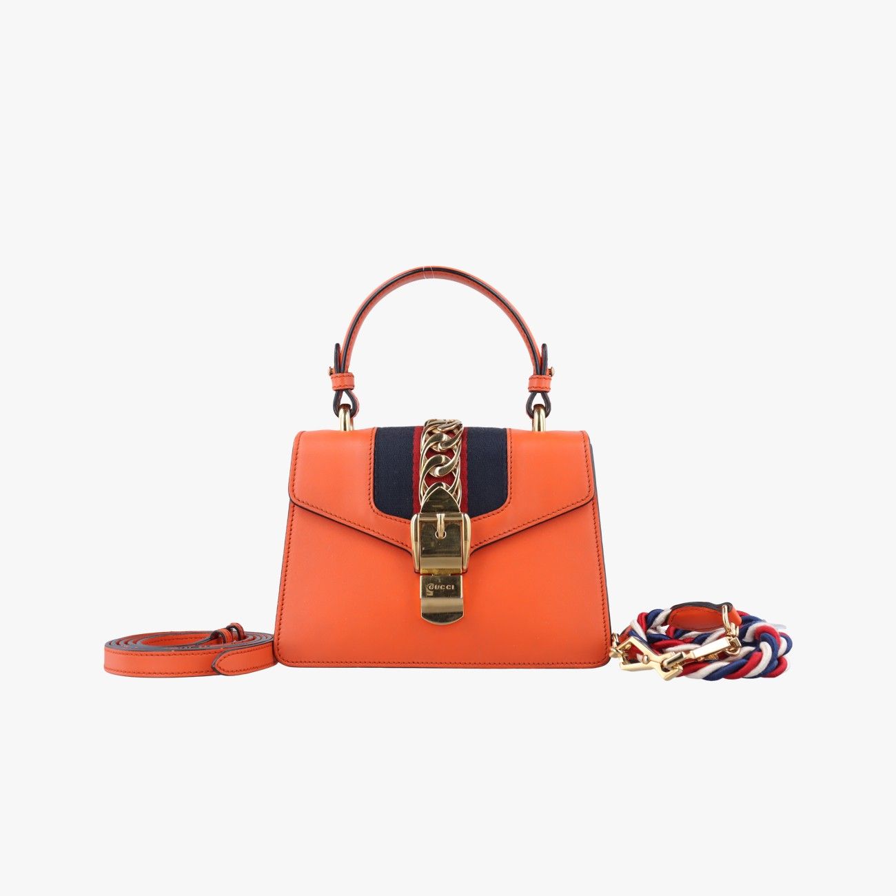 グッチGucciシルヴィ オレンジ×レッド×ネイビー レザー 470270 F022494684