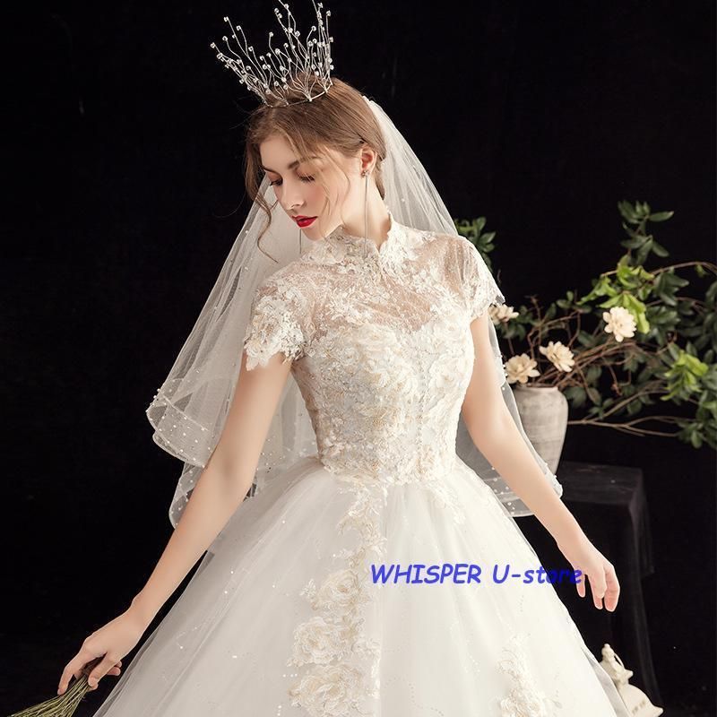 ウエディングドレスaライン白 袖ありレースウェディングドレス花嫁結婚式パーティードレス二次会ブライダルロングドレスイブニングドレ