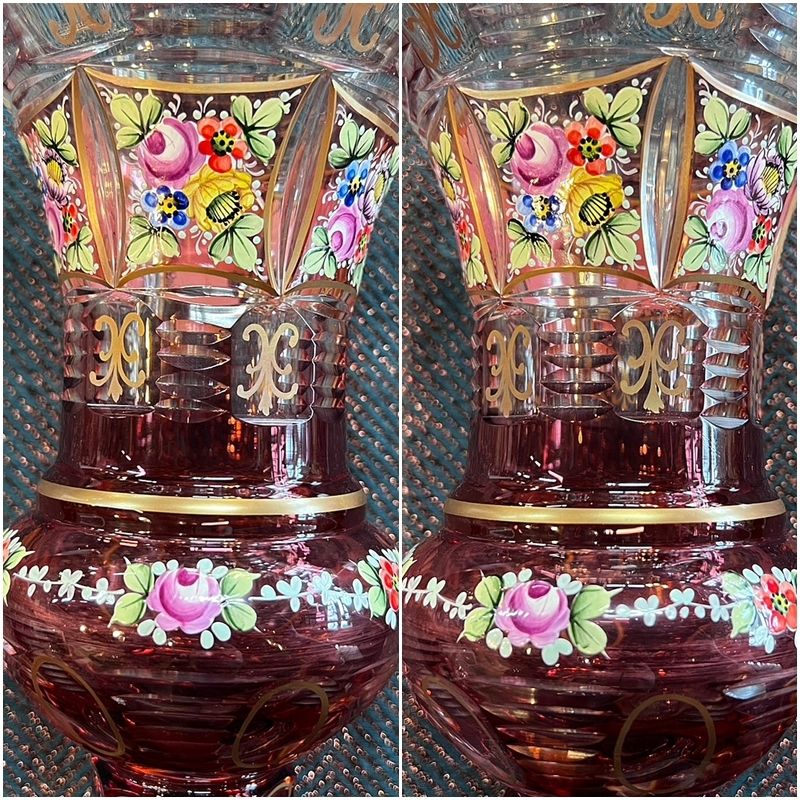 ベネチアングラス フラワーベース 花瓶 ガラス ピンク ルビー 