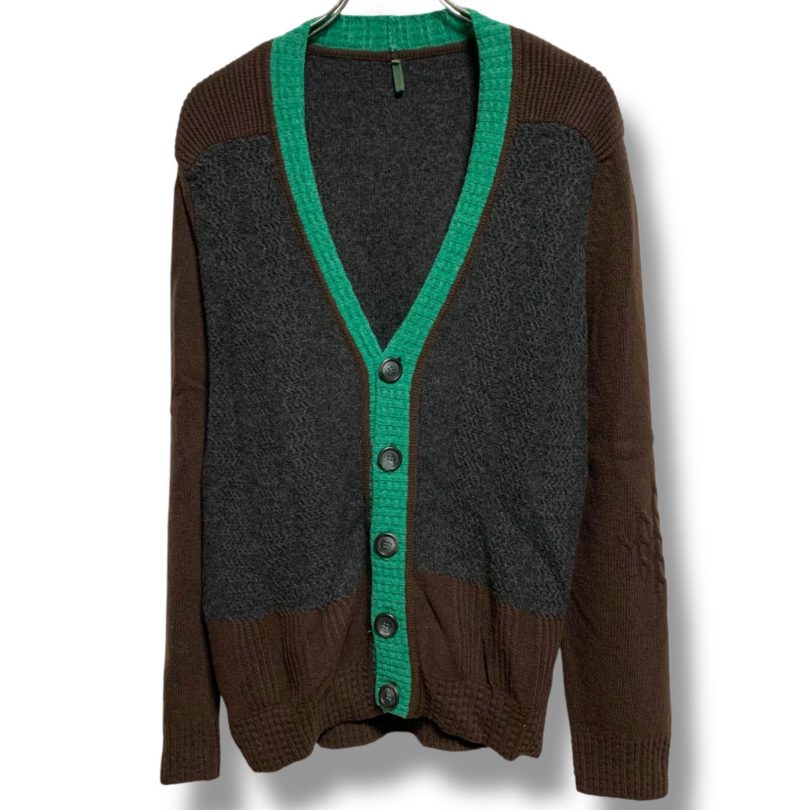 ボブティック マルチ カーディガン ウール ジオロング ラムズウール イタリア製 Mサイズ レディース ブラック ブラウン グリーン 配色 上質素材 秋冬 001118 H