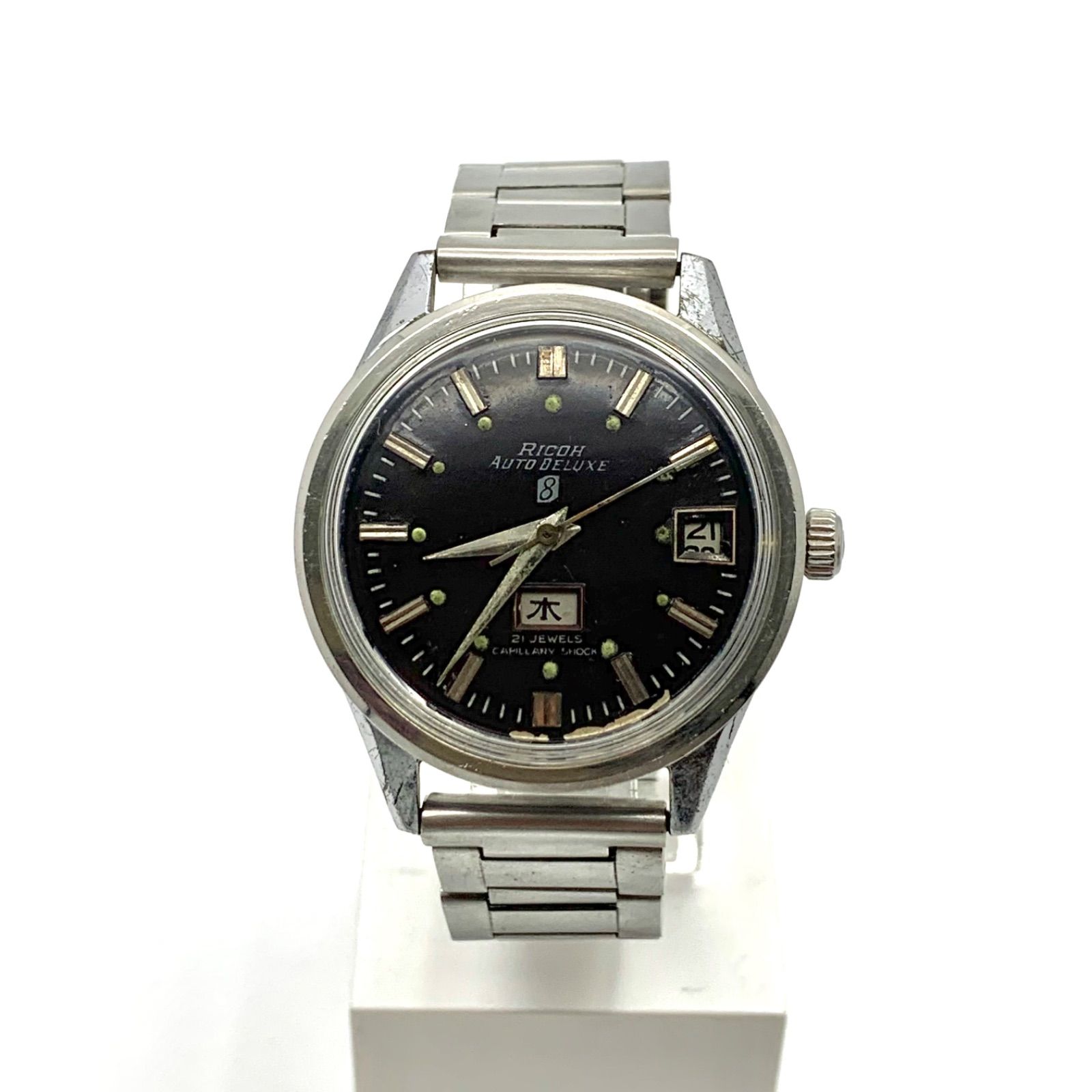 品 RICOH 1805 自動巻き 腕時計 黒文字盤