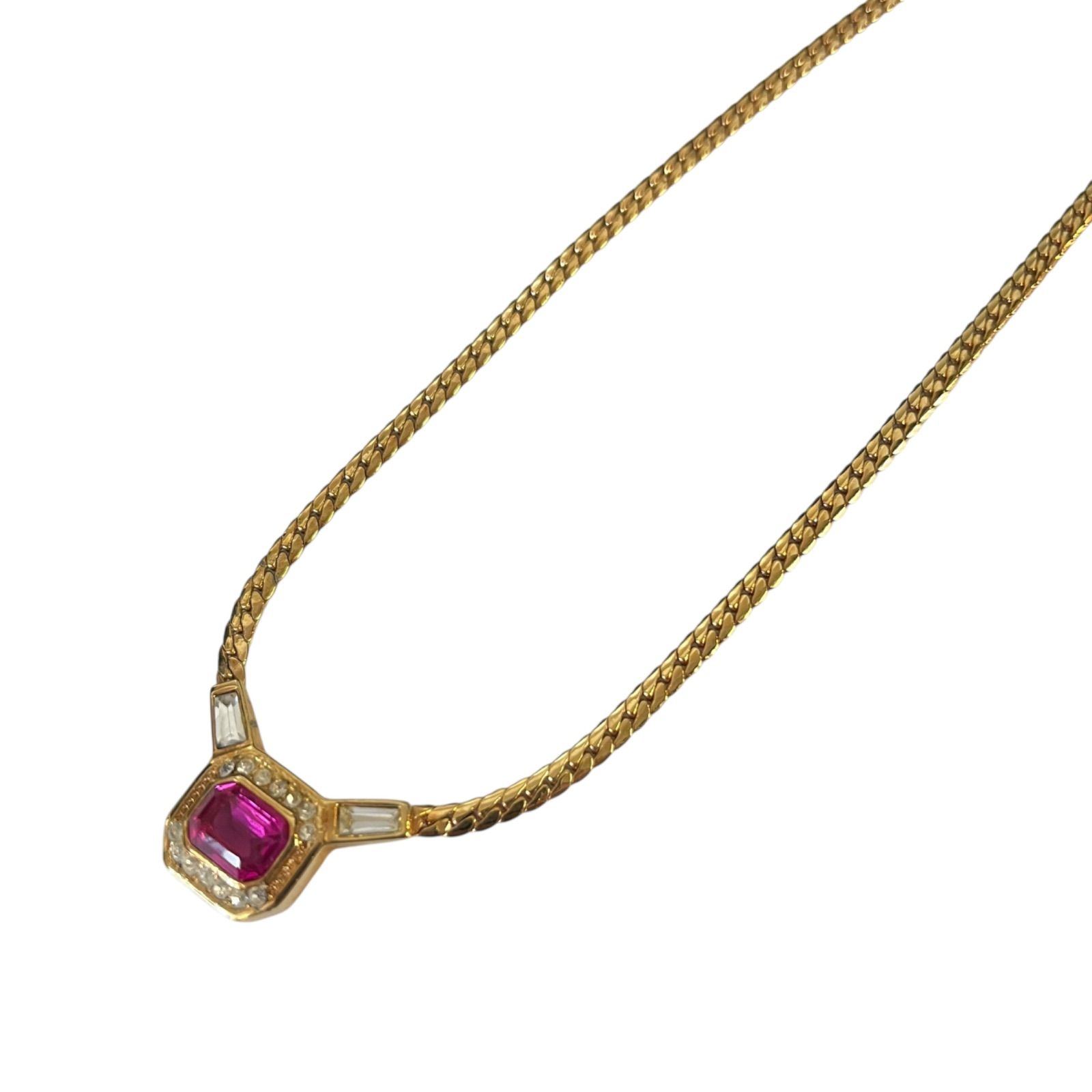 管31838 Christian Dior クリスチャンディオール ヴィンテージ ネックレス ストーン ピンク ラインストーン アクセサリー レディース