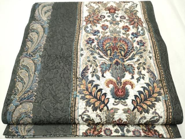 平和屋着物●両面　全通柄袋帯　ふくれ織　更紗吉祥花文　金彩　正絹　逸品　CAAX1495hy 平和屋着物○両面 全通柄袋帯 ふくれ織 更紗吉祥花文 金彩 正絹 逸品