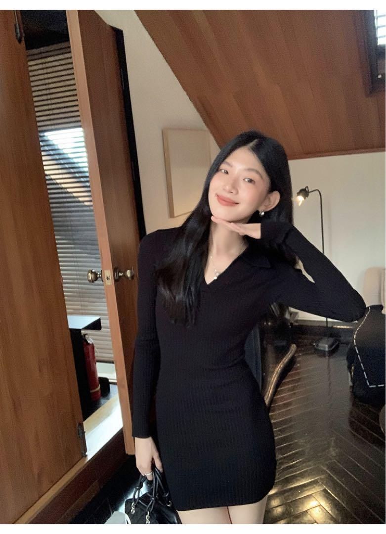 Vネックミニワンピース 春用