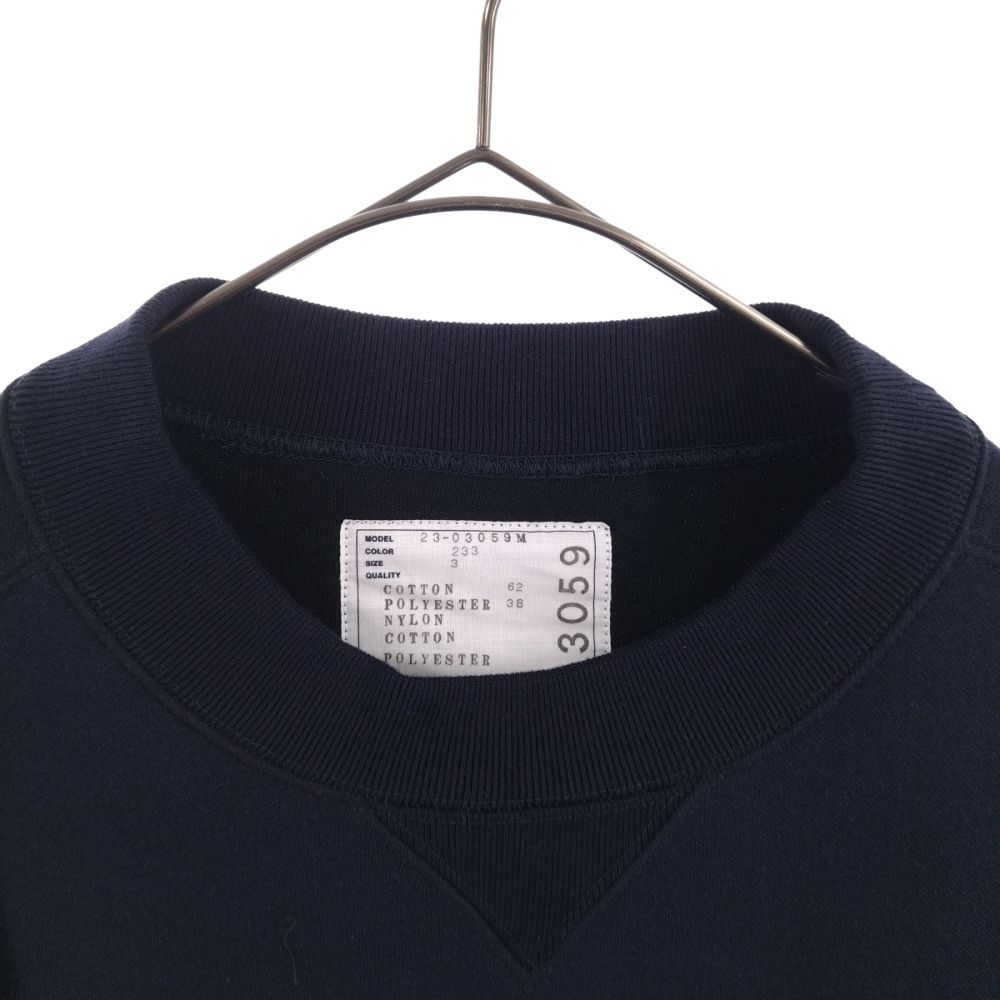 sacai サカイ コットンツイルロゴ刺繍クルーネックTシャツ