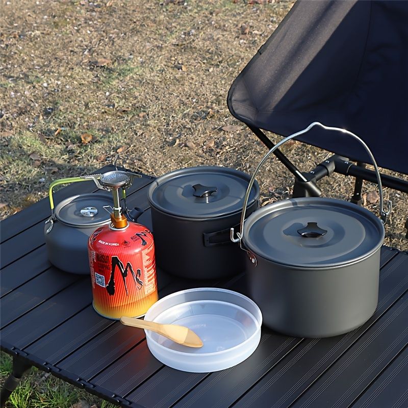 新着商品 6-7人用ケトルとポットセットアウトドア用アルミキャンプ調理器具セット折りたたみ式調理器具キャンプ用ティーポットとフライパンノンスティック軽量ポット収納バッグ付きキャンプアウトドア調理ピクニックに適していますZtX