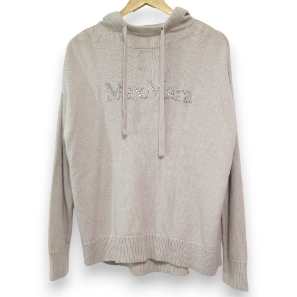 24AW S Max Mara エスマックスマーラ ビジューロゴ カシミヤブレンド ウール ニットパーカー Lサイズ ベージュ レディース 古着