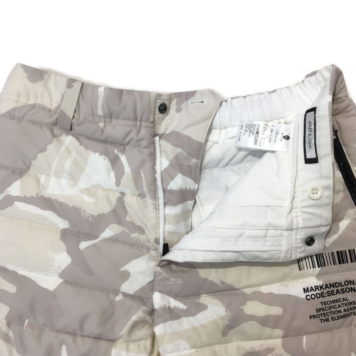 MARK&LONA - coco 中古 マークアンドロナ MARK&LONA メンズ ジョガーパンツ 46(M) 白×グレー 中綿入り カモフラ柄 フリース メンズ マークアンドロナ MARK&LONA ジョガーパンツ 46(M) 白×グレー