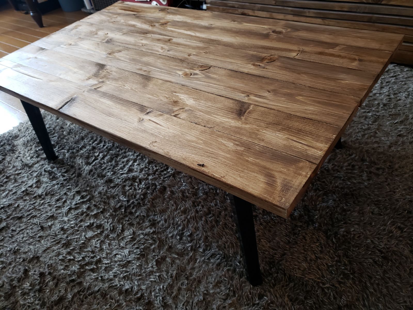 90✕54 カウンターテーブル　ウォールナット　無垢材　アイアン脚 90✕54 カウンターテーブルウォールナット無垢材アイアン脚