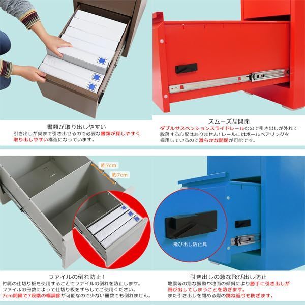ファイルキャビネット 2段 完成品 A4 鍵付き 全段一括施錠 stlsf2d ブルー