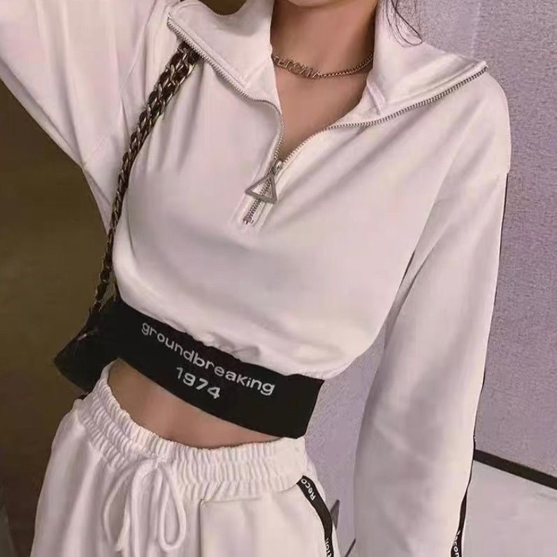 韓国古着 ショート丈 ジャージ セットアップ レディース クロップド ジャージ 上下セット 韓国