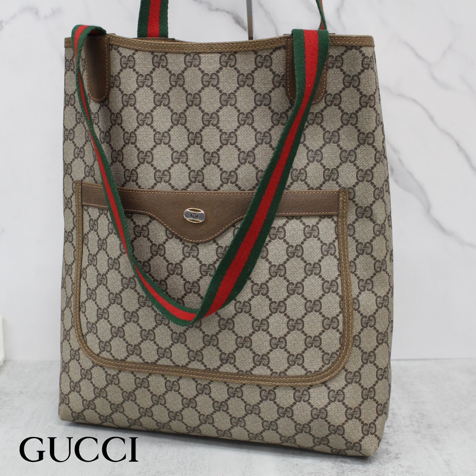 S074)GUCCI/オールドグッチ シェリーライン GGプラス トートバッグ