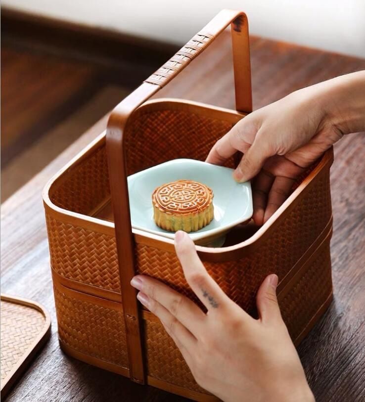 茶道具籠/茶道具/竹編細工籠/收納盒/竹細工/ 工芸品/手作り 收納籃☆茶道具