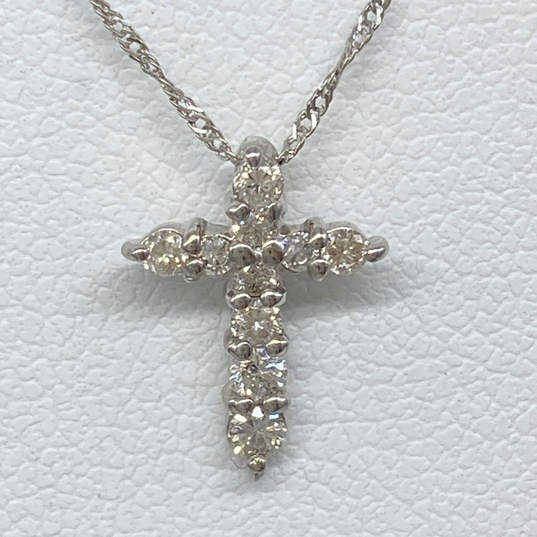 美品✨天然ダイヤ0.20ct クロスネックレス Pt900/850 超音波済