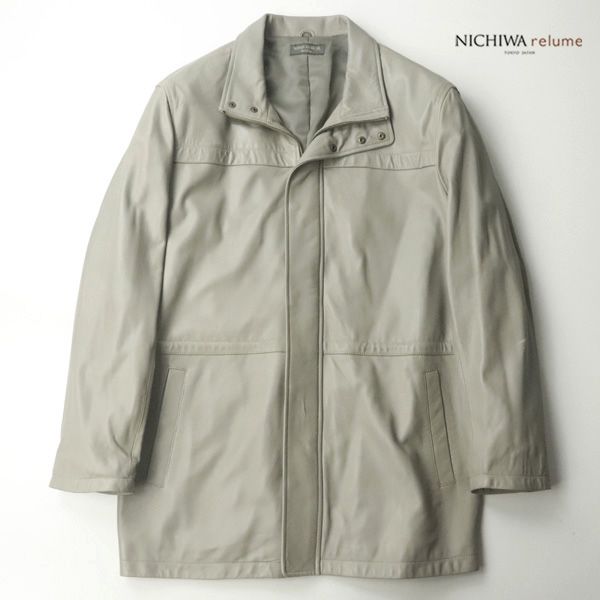 ビッグサイズ！美品 毛皮の NICHIWA  ニチワ WIND ARMOR  最高級 羊革 とろとろラムレザー ハーフコート グレー XXL【参考価格￥92，400-】