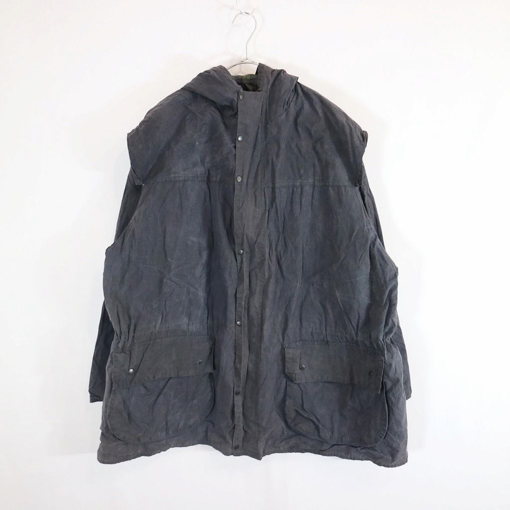 90年代 Barbour バブアー LINED DURHAM オイルドジャケット 防寒 英国 チェック柄 ポケット ネイビー (メンズ  C46/117CM) 中古 古着 N8533