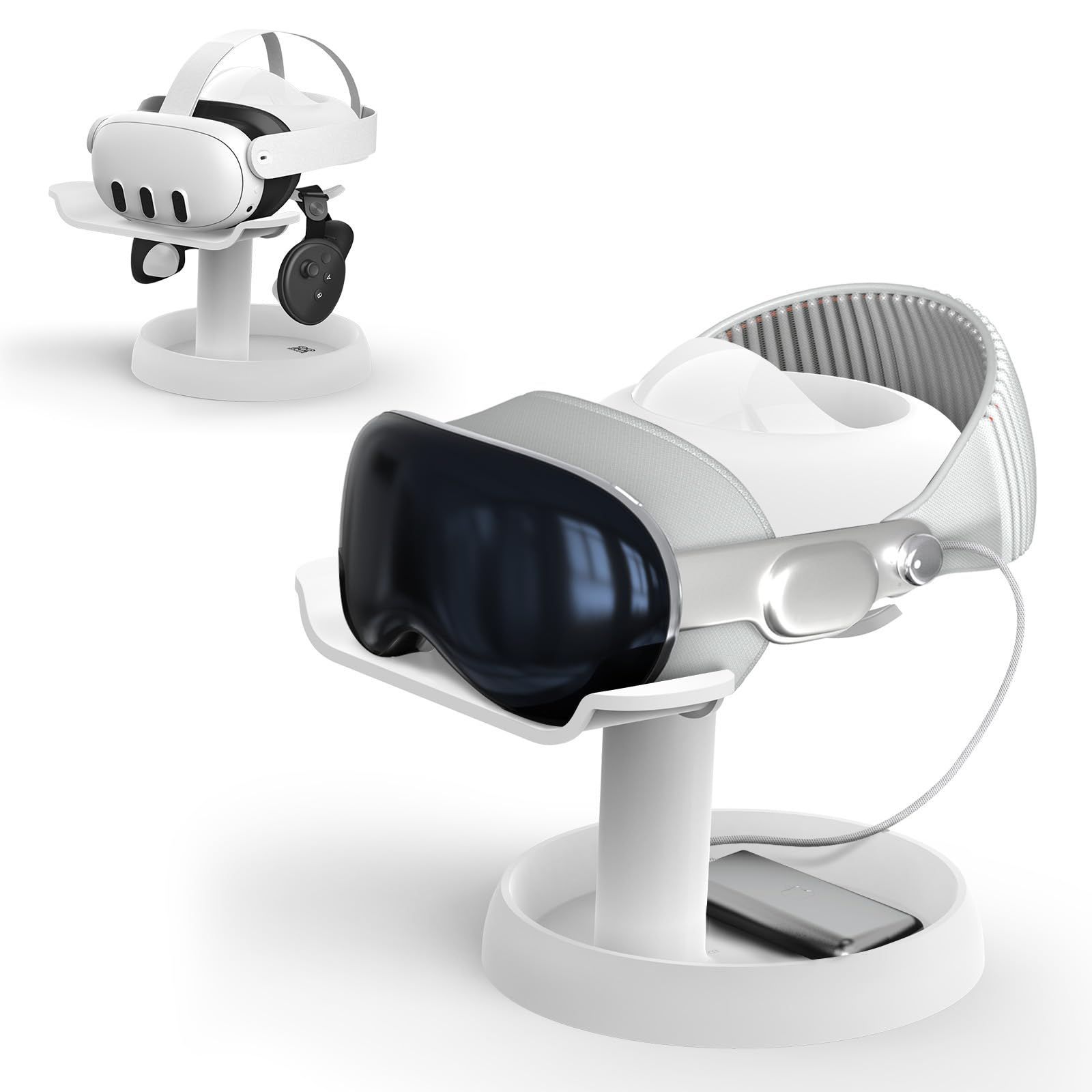 AMVR VR スタンド For Quest 3S/Quest 3/PICO 4/Vision pro/PS VR2 に対応 VR ヘッドセット アクセサリー 、Quest/Quest 2 に対応ヘッドセットおよびコントローラー用スタンド (白)