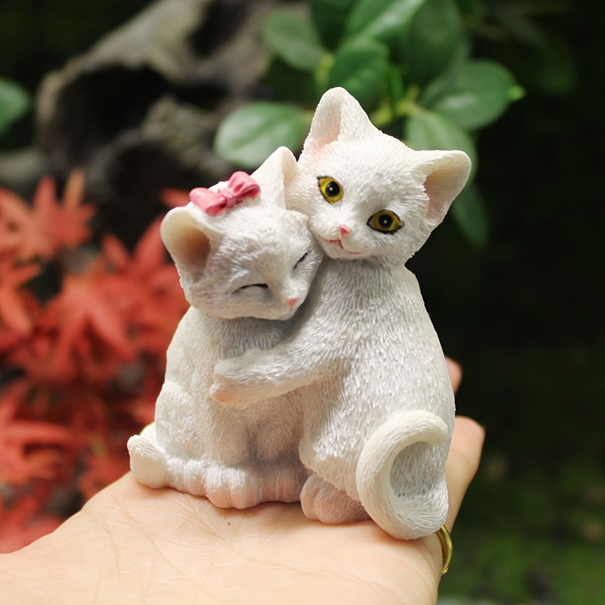 置物 オブジェ ガーデンオーナメント ネコのカップル 猫 ねこ 白
