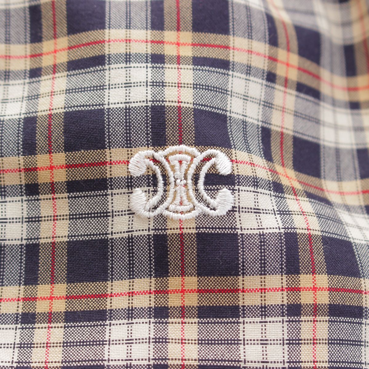 セリーヌ 24年 シルク トリオンフ チェック柄 ストレート パンツ