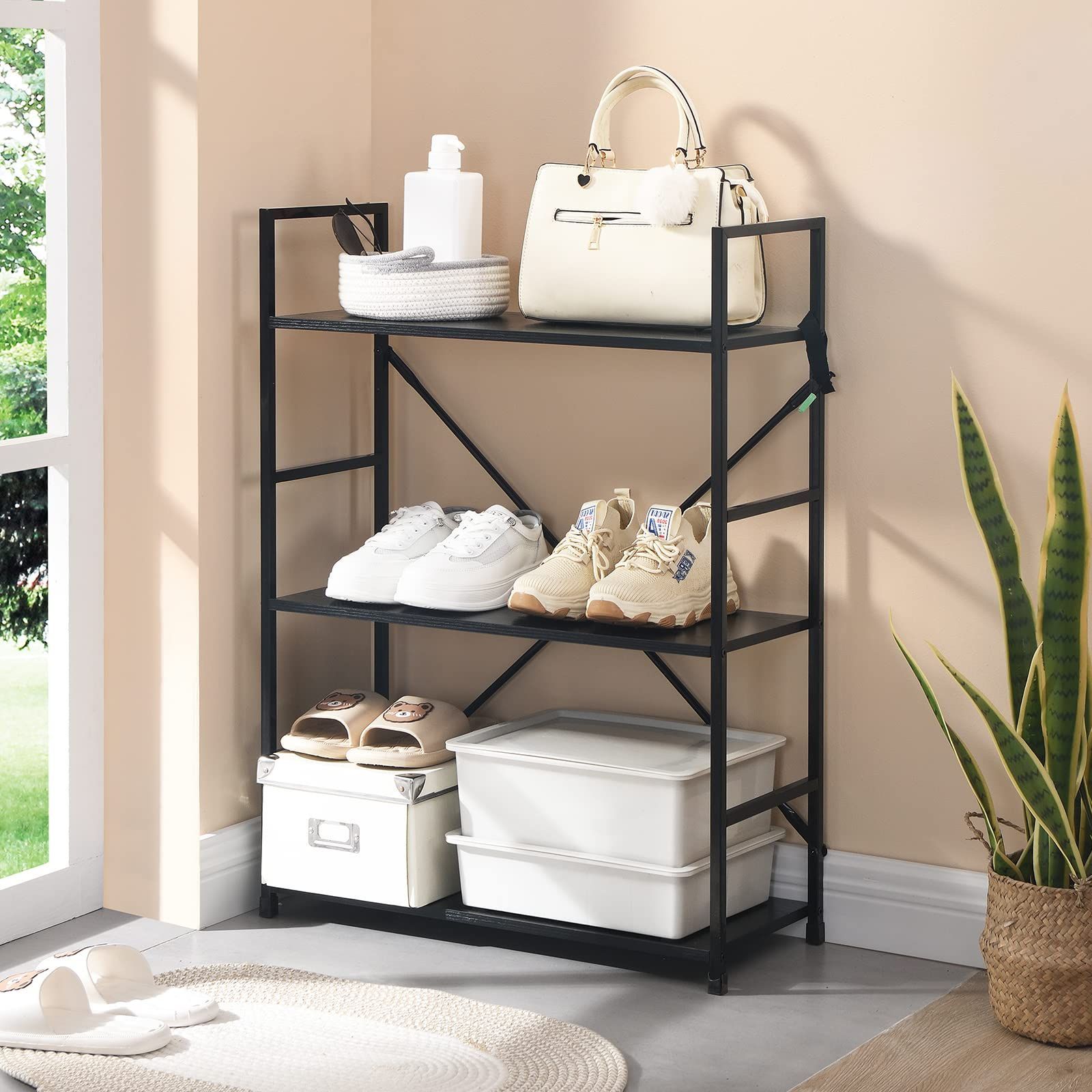 新着商品】組立品 3段 幅58.6×奥行23.5×高さ80cm スチールラック 木製 