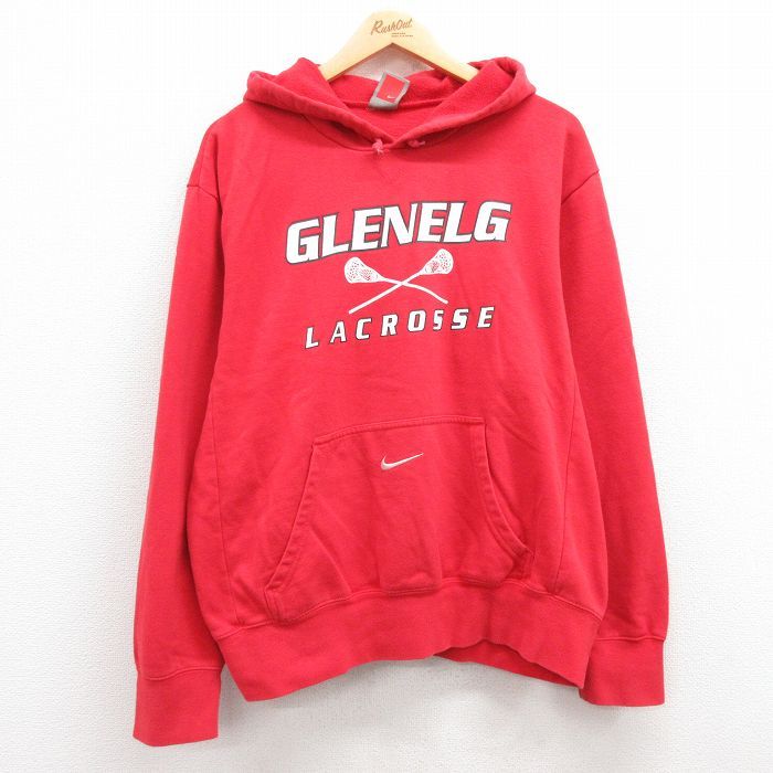 XL/古着 ナイキ NIKE 長袖 スウェット パーカー メンズ 00s グレネルグ ラクロス 赤 レッド 24mar02 中古 スエット トレーナー トップス