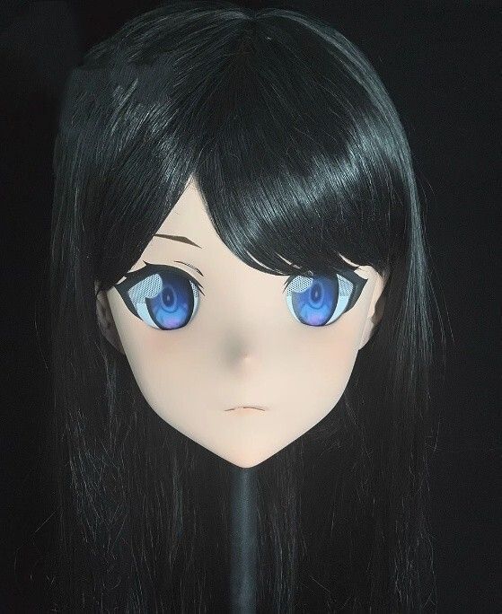 全頭マスク カツラ付き ロック付き NO.52 フルマスク ドール ヘッドロリータ人形 コスプレ マスク 変身 仮装 着ぐるみ 二次元美少女