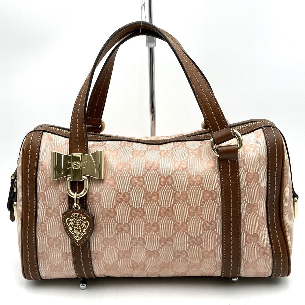 GUCCI グッチ 181487 リボン クレストチャーム ミニボストンバッグ かわいい ハンドバッグ GGクリスタル ピンク レディースファッション