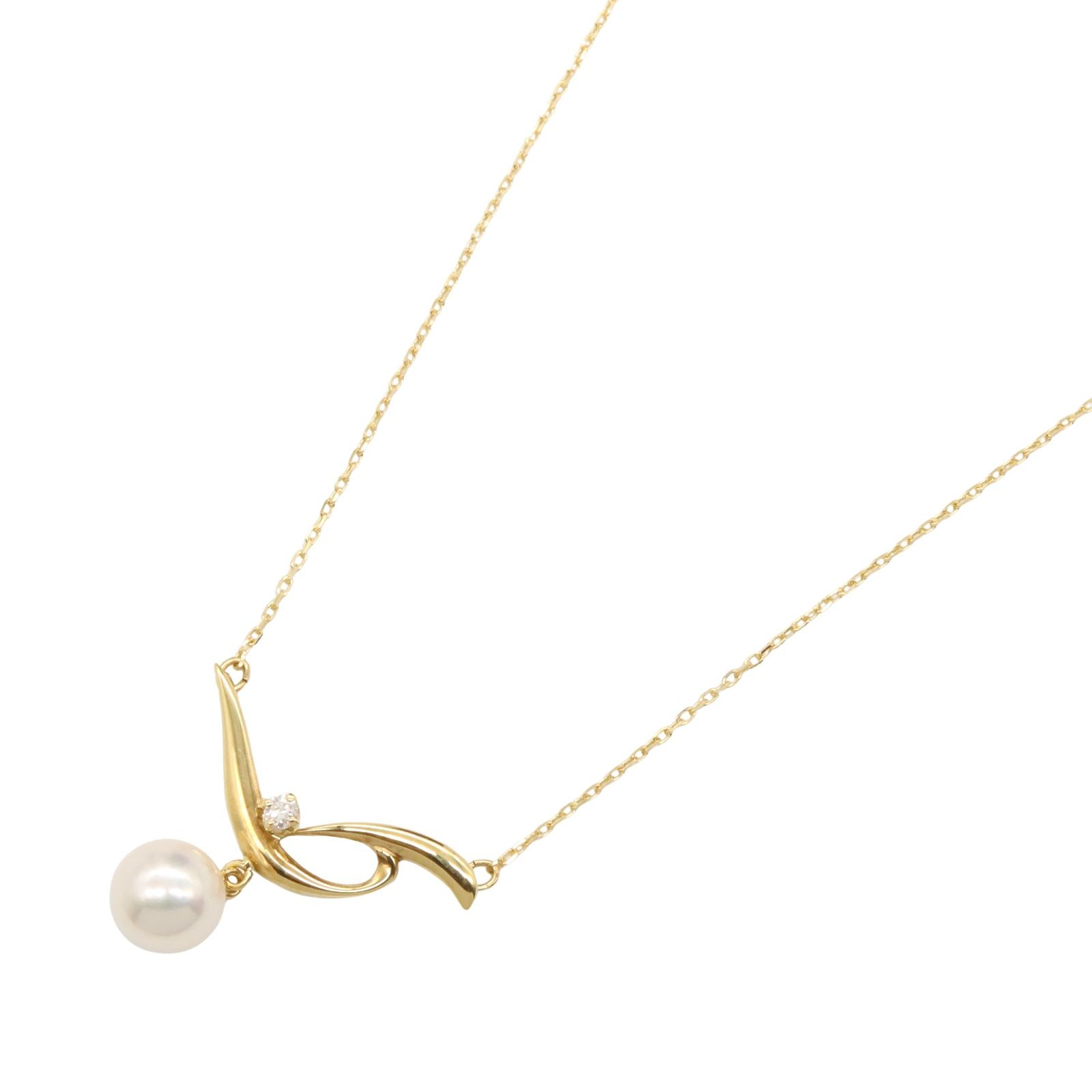 ミキモト MIKIMOTO ネックレス パール ネックレス 首回42.5㎝ K18 イエローゴールド ダイヤモンド パール ネックレス レディース Used A