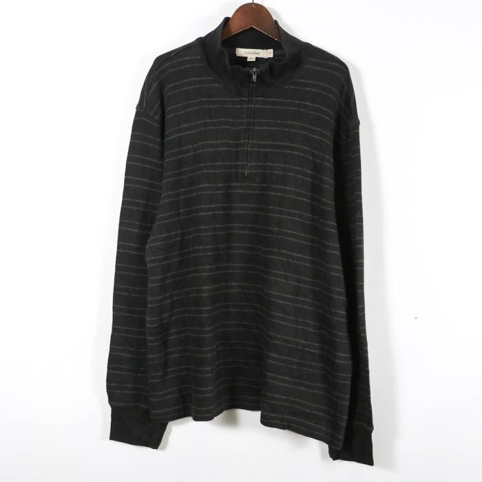 カルバンクライン 長袖シャツ トップス ハーフジップ アメリカ古着 ヴィンテージ メンズ XLサイズ ブラック系 Calvin klein