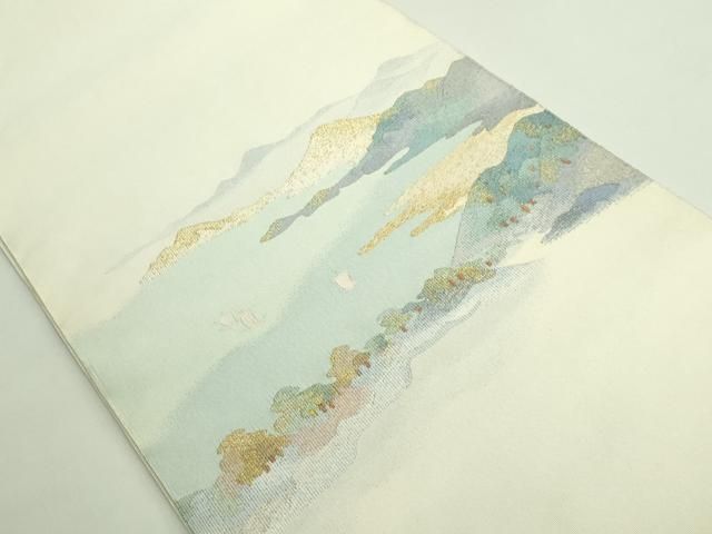 平和屋本店■極上　西陣　小川英謹製　爪掻き本綴れ　八寸名古屋帯　京天の橋立　金銀糸　共箱付き　逸品　DZAA9323kh5 平和屋本店□極上 西陣 小川英謹製 爪掻き本綴れ 八寸名古屋帯 京天の