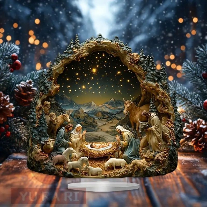 【新品未使用】ボヘミアンスタイルのアクリル製クリスマスナティビティシーン - 家庭やオフィスに最適な装飾、クリスマスギフトとしても理