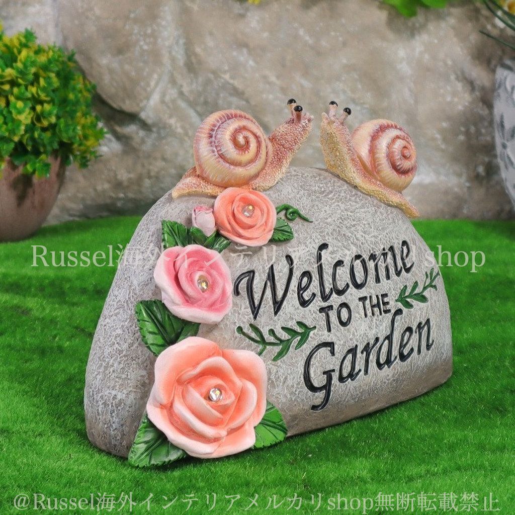 ガーデンライト カタツムリ 樹脂 WELCOME 薔薇 ソーラー ライト 置物