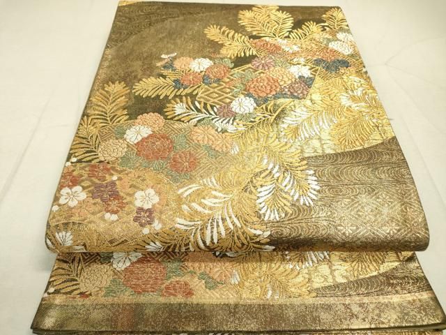 刺繍 六通 袋帯 金糸 正絹 未使用品 平和屋着物▽六通柄袋帯 地紙花文 金糸 正絹 逸品 DAAU9483fe