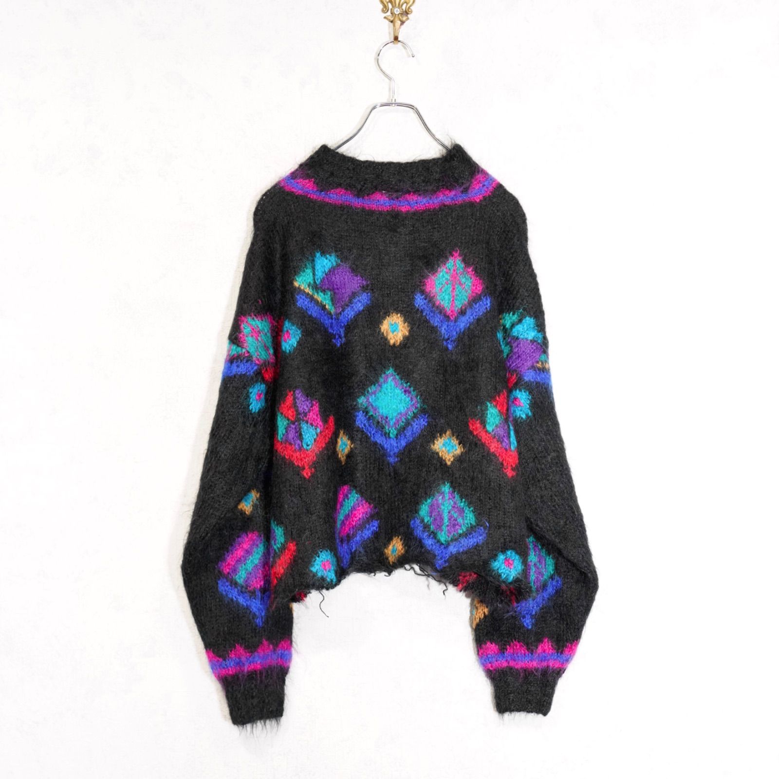 KNIT ヨーロッパ古着柄デザインロングモヘアニット