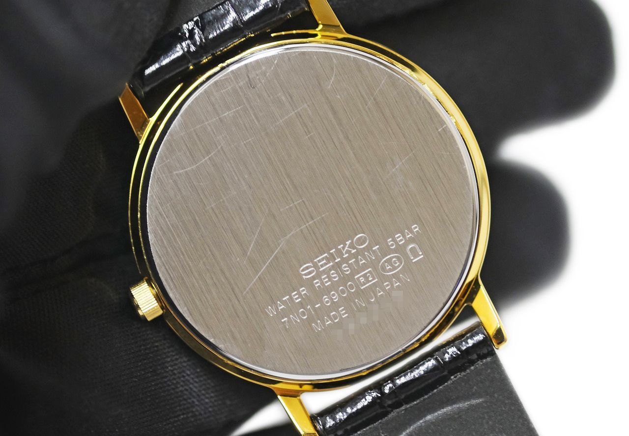 SEIKO 腕時計 革ベルト QZ ゴールド GP 7N01-6900 箱付 - メルカリ