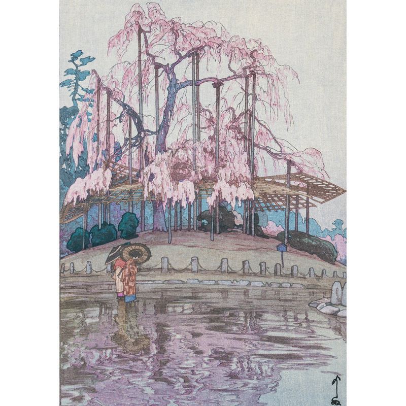美品！吉田博 自摺「櫻八題 春雨」直筆サイン 大判 新版画 木版画 美品！吉田博 自摺「櫻八題 春雨」直筆サイン 大判 新版画 木版画