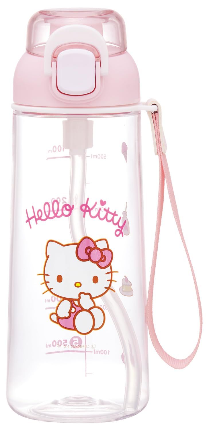 【在庫セール】水筒 630ml ボトル 子ども用 クリア ストラップ付 ストロー サンリオ プッシュ式 ハローキティ スケーター(Skater) PSHPO668145