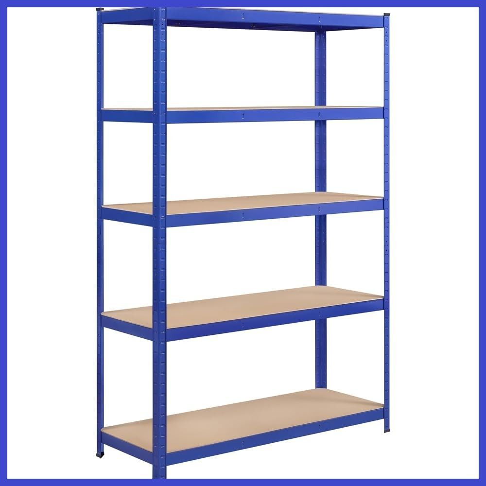 Yaheetech スチールラック キッチンラック 120x45x180cm 5段 オープンシェルフ メタルラック 収納棚 ステンレスラック 高さ調節可 防サビ加工 ネジなし 組立簡単 幅120 耐荷重875kg キッチン 物置 倉庫 ガレージ 手袋付き 青