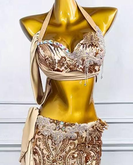 ベリーダンス オリエンタル衣装 インナー付 ゴールド オーダーメイド